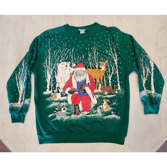 Holiday Time Tops - Santa Claus Holiday Christmas Crewneck Sweatshirt SZ Medium